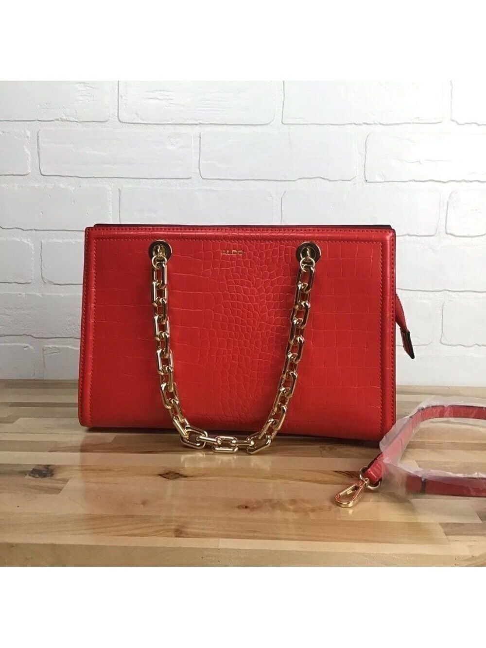 ALDO handbag square red and gold chains hardware purse trendy